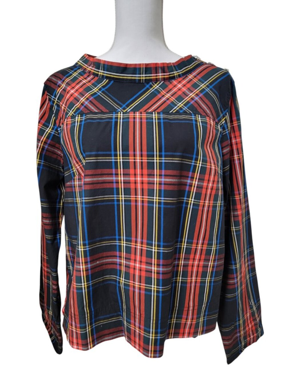 J. Crew Size 10 Funnelneck shirt in Stewart tartan with jeweled buttons